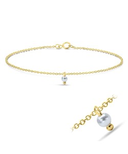 Cute White Pearl Silver Gold Plated Anklet ANK-576-GP